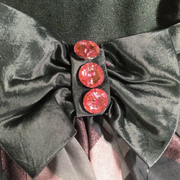 Toddler Grey/Pink Sparkle Formal Long Sleeve Dress w/ Bow & Faceted Buttons - Picture 2 of 3